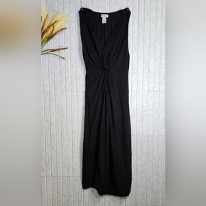 L*Space Black Knot Front Maxi Dress Cover Up Small V-Neck Slit Elastic Waist